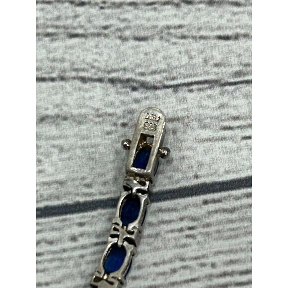 DBJ 925 Sterling Silver 7.5 Inch Blue Oval Stone Sapphire Link Tennis Bracelet - Picture 9 of 11